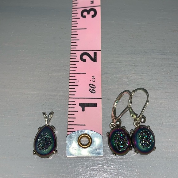 💕Rainbow druzy earrings and pendant set - Picture 4 of 6